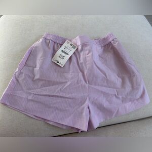 Zara Pink Striped Elastic-Waist Bermuda Shorts